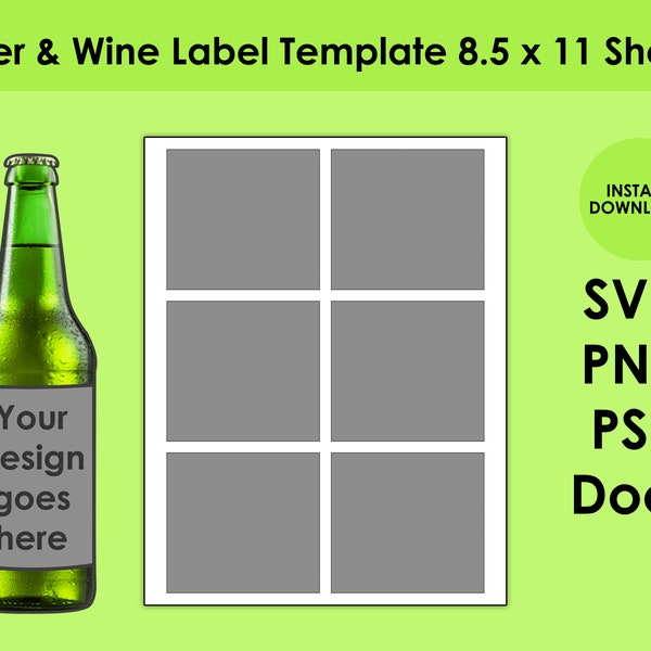 Bier & Wein Label Template 8,5x11 Bogen SVG, PNG, PSD und DOCx