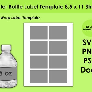 Water Bottle Label Template 8.5x11 Sheet SVG, PNG, PSD and DOCx