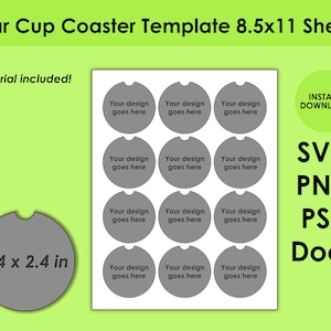 Car Cup Coaster Template 8.5x11 Sheet SVG, PNG, PSD, and DOCx
