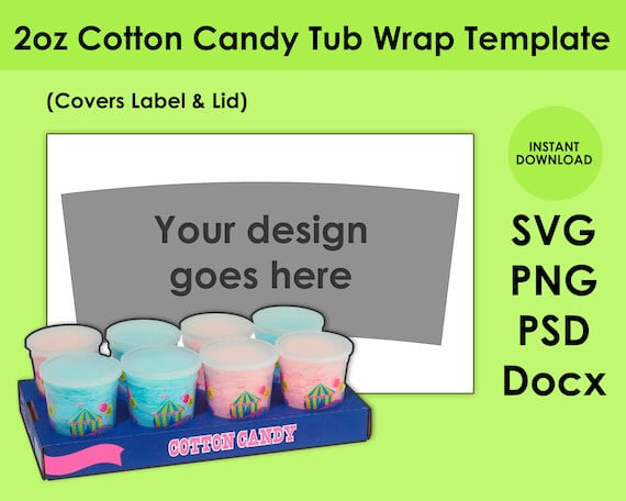 2oz Cotton Candy Tub Wrap Template SVG, PNG, PSD, & Docx 14x8.5 Sheet -  Etsy Israel