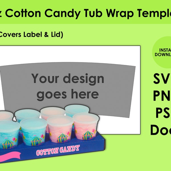 2oz Cotton Candy Tub Wrap Template SVG, PNG, PSD,  & DOCx 14x8.5 Sheet