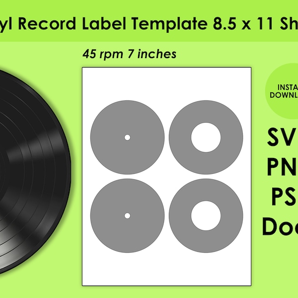 Vinyl Record Label Template 8.5x11 Sheet SVG, PNG, PSD and DOCx