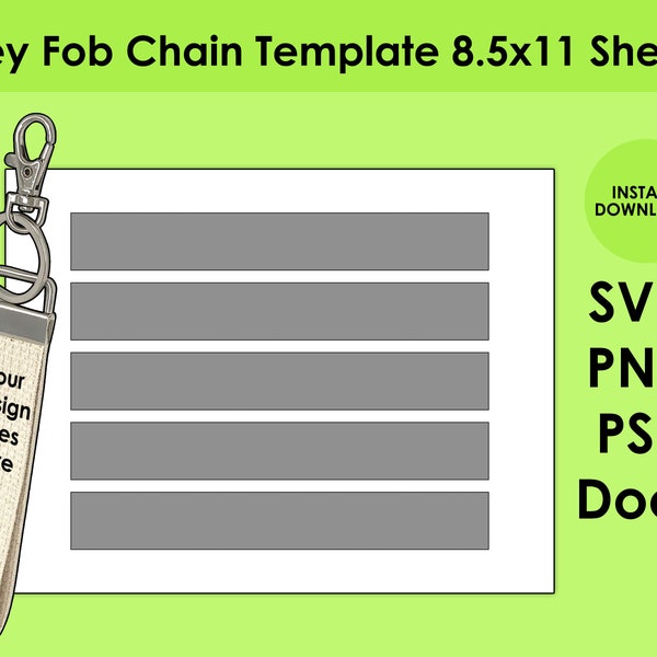 Key Fob Chain Template 8.5x11 Sheet SVG, PNG, PSD and DOCx