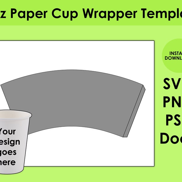 8oz Paper Cup Wrapper Template 8.5x11 Sheet SVG, PNG, PSD and DOCx