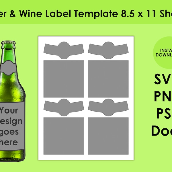 Bier & Wein Label Template 8,5x11 Bogen SVG, PNG, PSD und DOCx