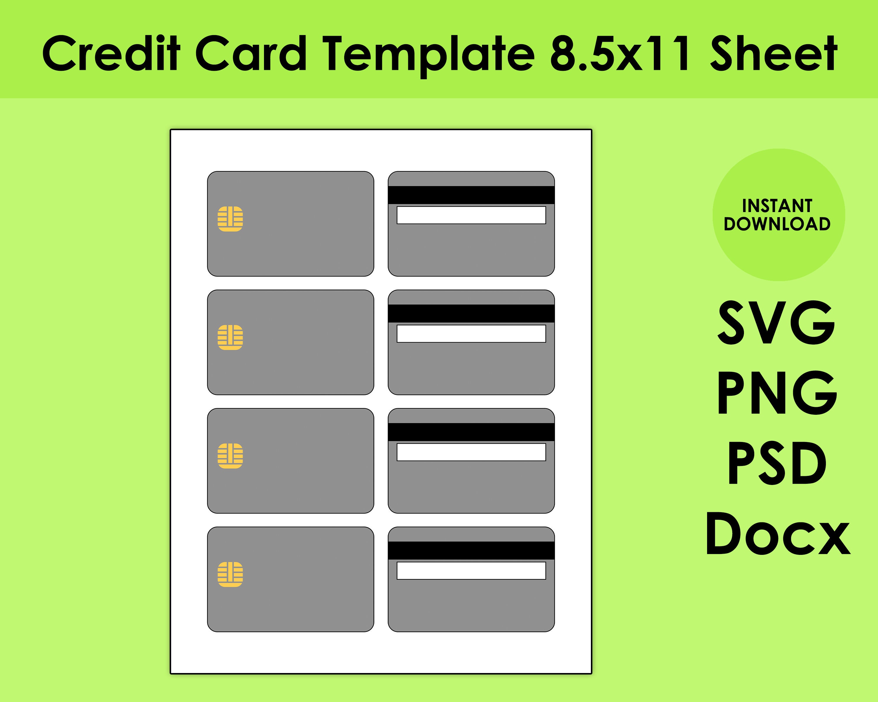 Credit Card Template 8.5x11 Sheet SVG, PNG, PSD and DOCx