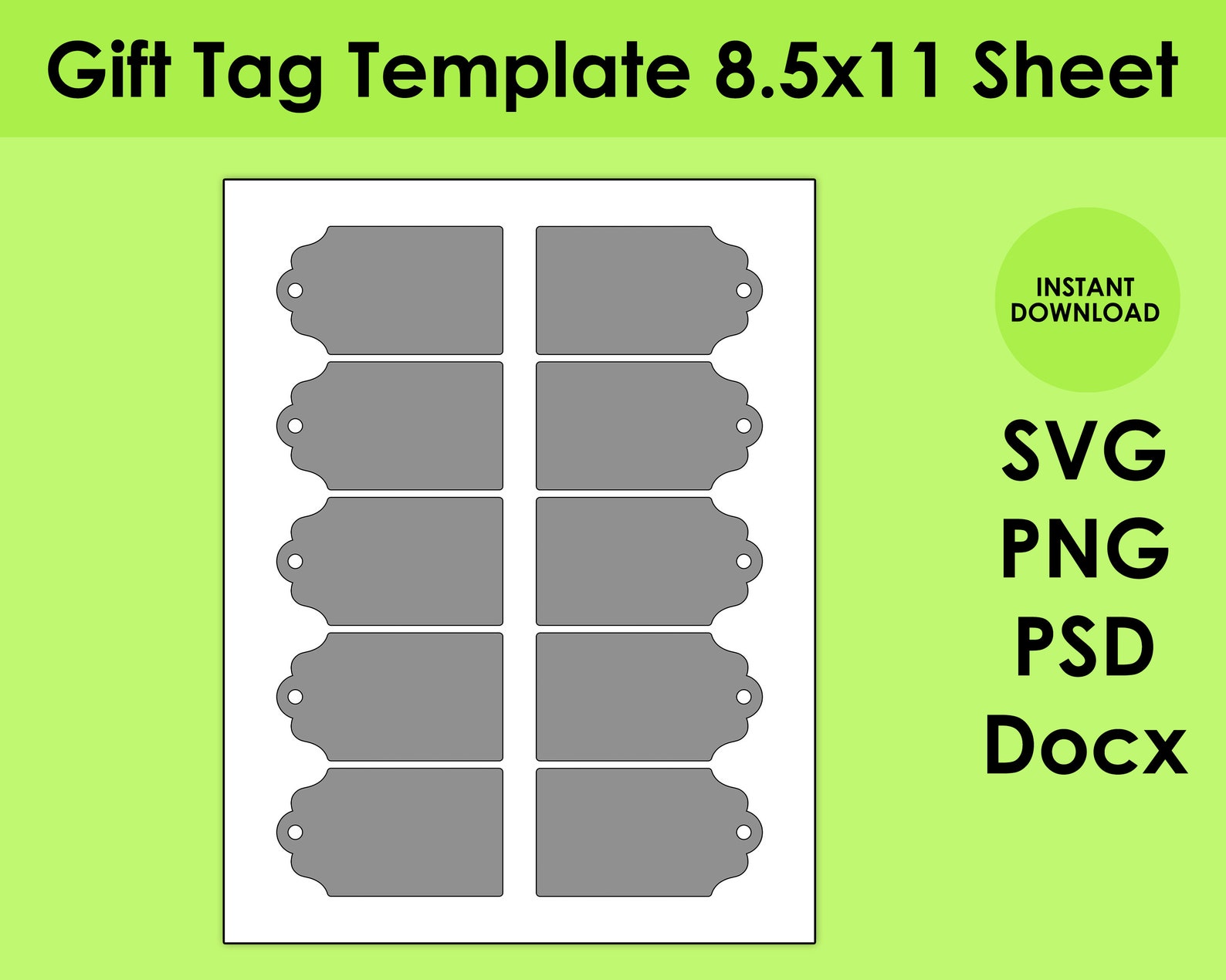 Gift Tag Template 8.5x11 Sheet SVG PNG PSD and Docx - Etsy Canada