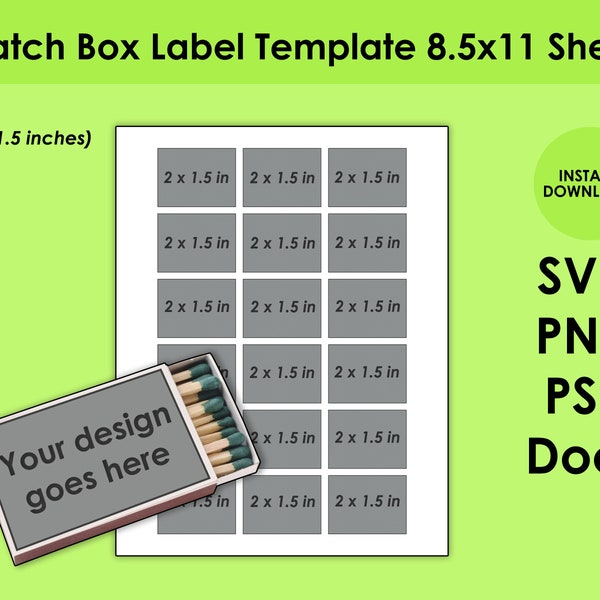 Match Box Label Template SVG, PNG, PSD, and Docx Printable 8.5x11 Sheet