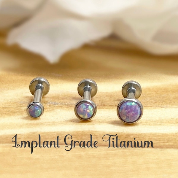 IMPLANT GRADE TITANIUM Threadless Push In 2mm 2.5mm 3mm Purple Opal Bezel Set Flat Back 6mm 8mm Labret Tragus Nose Cartilage Ear Stud