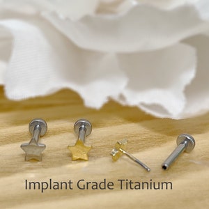 Implant Grade Titanium Threadless Push In Star Top Flat Back Labret Cartilage Helix Tragus Stud Earring
