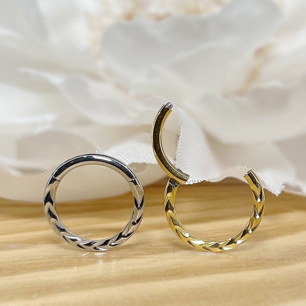 316L Surgical Steel Hinge Hoop Segment Chevron Cut Front Rings Cartilage Hoop Nose Septum Seamless Hinged Clicker Helix Earring Hoop