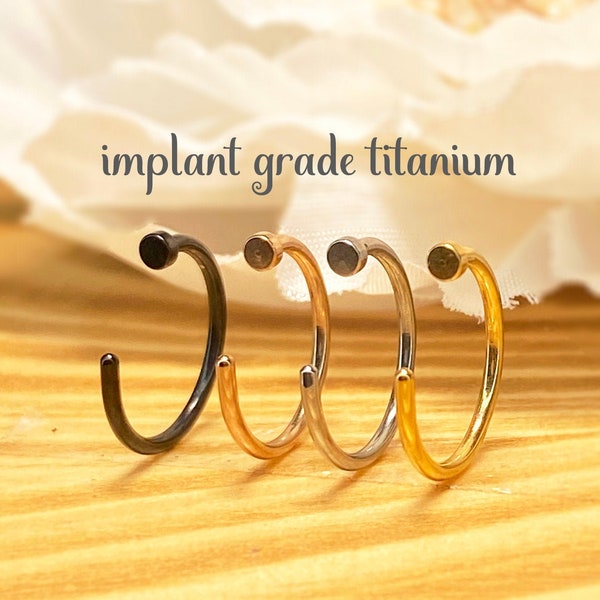 Implant Grade Titanium 18ga 20ga Nose Hoop Ring, Small Thin Nose Ring, 8mm 10mm, Gold, Rose Gold, Black Nose Stud