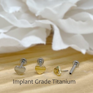 Implant Grade Titanium Threadless Push In Heart Top Flat Back Labret Cartilage Helix Tragus Stud Earring