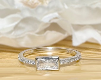 Sterling Silver Baguette Ring • CZ Ring • Dainty Ring • 925 Silver Ring • Gift for Her
