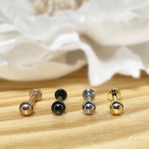 16ga 18ga 20ga 316L Surgical Steel Push In Threadless Flat Back Labret, Tragus, Cartilage, Piercing, Stud, 6mm, 8mm