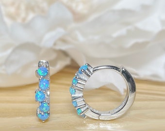 Dainty Opal Hoop Earrings • Minimalist earrings • White Opal Hoop • Blue Opal Hoop Earring • Small Hoops • 925 Sterling Silver • Gift