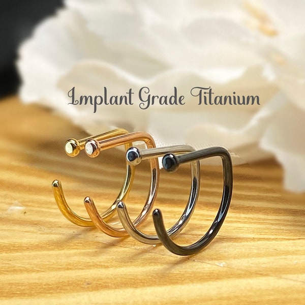 18ga Implant Grade Titanium D Shape Flat End Nose Hoop Rings, Gold, Steel, Rose Gold, Black, 8mm, 10mm