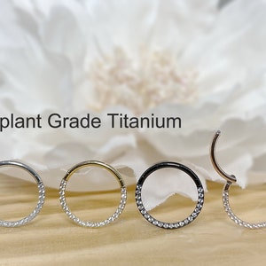 18G 16G Implant Grade Titanium Hinged Segment Hoop Ring with CZ in Front • Septum Daith Piercing