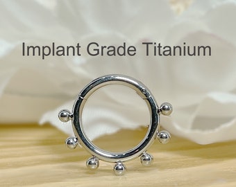 16G Implant Grade Titanium Hinged Segment Hoop • Outer Decorative Spheres Hoop • Septum Ring
