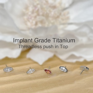 Implant Grade Titanium Threadless Push In Marquise CZ Top Bezel Set • Tragus Nose Helix Cartilage Tragus Conch Ear