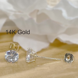 Pair of 14kt Yellow Gold Round Prong Set CZ Stud Earrings • 2mm/3mm/4mm/5mm CZ Stud Earrings
