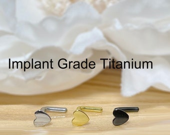 20G 18G Implant Grade Titanium L-Bend Heart Top Nose Ring