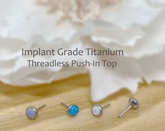 Implant Grade Titanium Threadless Push In Top Opal 2mm/2.5mm/3mm/4mm/5mm Bezel Set Tragus Nose Helix Cartilage Tragus Conch Ear