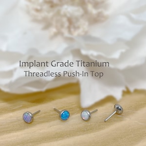 Implant Grade Titanium Threadless Push In Top Opal 2mm/2.5mm/3mm/4mm/5mm Bezel Set Tragus Nose Helix Cartilage Tragus Conch Ear
