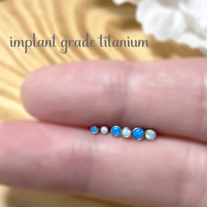 IMPLANT GRADE TITANIUM Threadless Push In Labret Flat Back Studs 2mm, 2.5mm, 3mm, Opal Bezel Set for Cartilage, Monroe, Nose, Earring