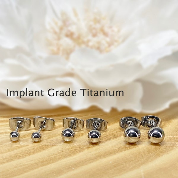 Pair of Implant Grade Titanium 3mm 4mm 5mm Stud Ball Earrings