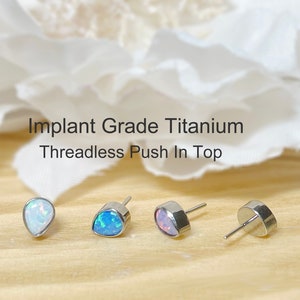 Implant Grade Titanium Threadless Push In Teardrop Opal Top • Tragus Nose Helix Cartilage Tragus Conch Ear