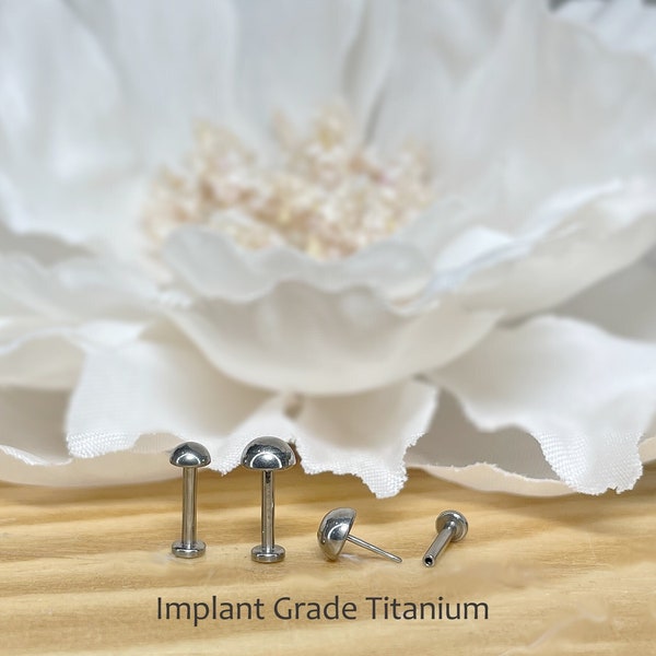 IMPLANT GRADE TITANIUM Threadless Push In Dome Top Flat Back Labret Tragus Nose Cartilage Piercing Ear Stud