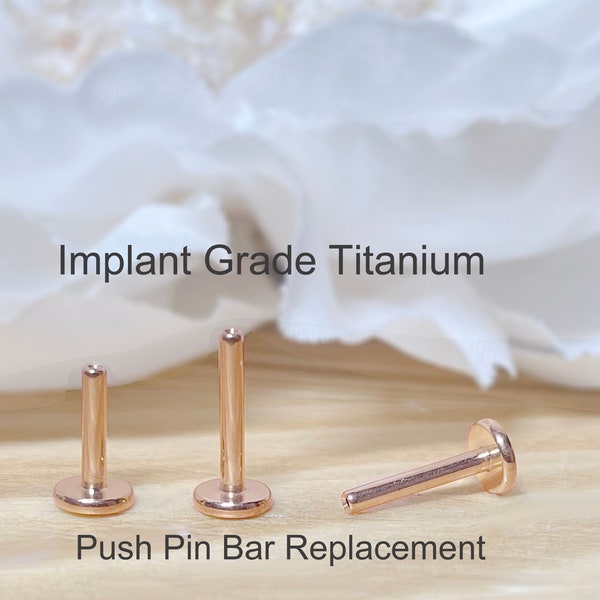 20G/18G/16G Rose Gold Implant Grade Titanium Threadless Push In Labret Bar 4mm Wide Flat Back