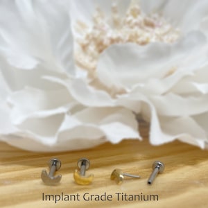 Implant Grade Titanium Threadless Push In Crescent Moon Top Flat Back Labret Cartilage Helix Tragus Stud Earring