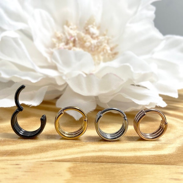 16ga Hinge Triple Layer Hoop Segment Rings Cartilage Hoop Nose Septum Seamless Hinged Clicker Helix Earring Piercing Hoop