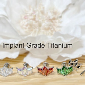 Implant Grade Titanium Threadless Push In Triple-CZ Top Labret Bar Stud • 20G/18G/16G • Tragus Helix Cartilage Conch Ear