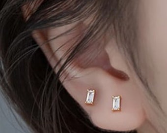 Dainty Baguette CZ Stud Earrings • Rectangle CZ studs • CZ dainty earrings • small  Bar stud earrings • minimalist sterling silver