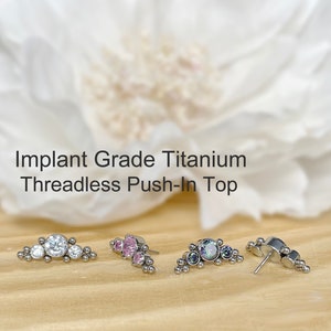 Implant Grade Titanium Threadless Push In 3 CZ Top • Tragus Helix Cartilage Conch Ear