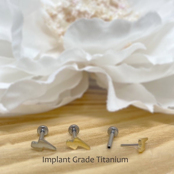 Implant Grade Titanium Threadless Push In Lightning Bolt Top Flat Back Labret Cartilage Helix Tragus Stud Earring