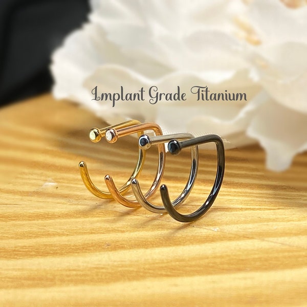 20ga Implant Grade Titanium D Shape Flat End Nose Hoop Rings, Gold, Steel, Rose Gold, Black, 8mm, 10mm