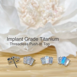 Implant Grade Titanium Threadless Push In Triple CZ Opal Top • Tragus Helix Cartilage Conch Ear