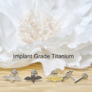 Implant Grade Titanium Threadless Push In Bat Top Labret Bar Stud • 20G/18G/16G • Tragus Helix Cartilage Conch Ear