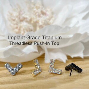 Implant Grade Titanium Threadless Push In Chevron CZ Top • Tragus Helix Cartilage Conch Ear