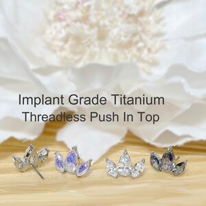 Implant Grade Titanium Threadless Push In Triple-CZ Top • Tragus Helix Cartilage Conch Ear