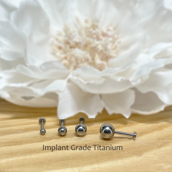 IMPLANT GRADE TITANIUM Threadless Push In 2mm 3mm 4mm 5mm Round Ball Top Flat Back Labret Tragus Nose Cartilage Piercing Ear Stud
