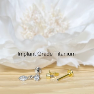 16G Marquise CZ Dangle Top Internally Threaded Labret Bar • Implant Grade Titanium