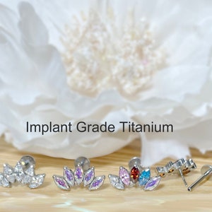 20G/18G/16G Implant Grade Titanium Threadless Push In 5-Marquise CZ Fan Top Labret Bar Stud • Tragus Helix Cartilage Conch Ear