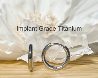 Implant Grade Titanium 2mm Thick Hinged Plain Round Hoop Earrings • Sold as Pair