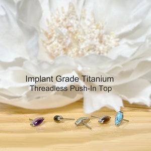 Implant Grade Titanium Threadless Push In Marquise Natural Stone Top • Tragus Nose Helix Cartilage Conch Ear