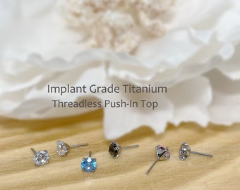 Implant Grade Titanium Threadless Push In Top CZ 2mm/3mm/4mm Prong Set Tragus Nose Helix Cartilage Tragus Conch Ear